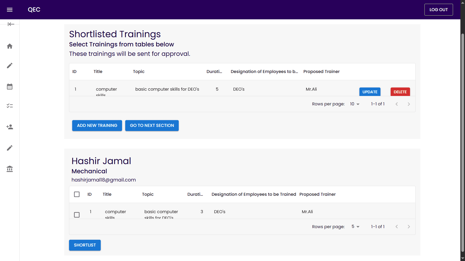 Training Needs - Assessment and requirement tracking